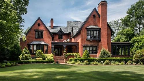 Luxurious Brick Home with Green Landscape