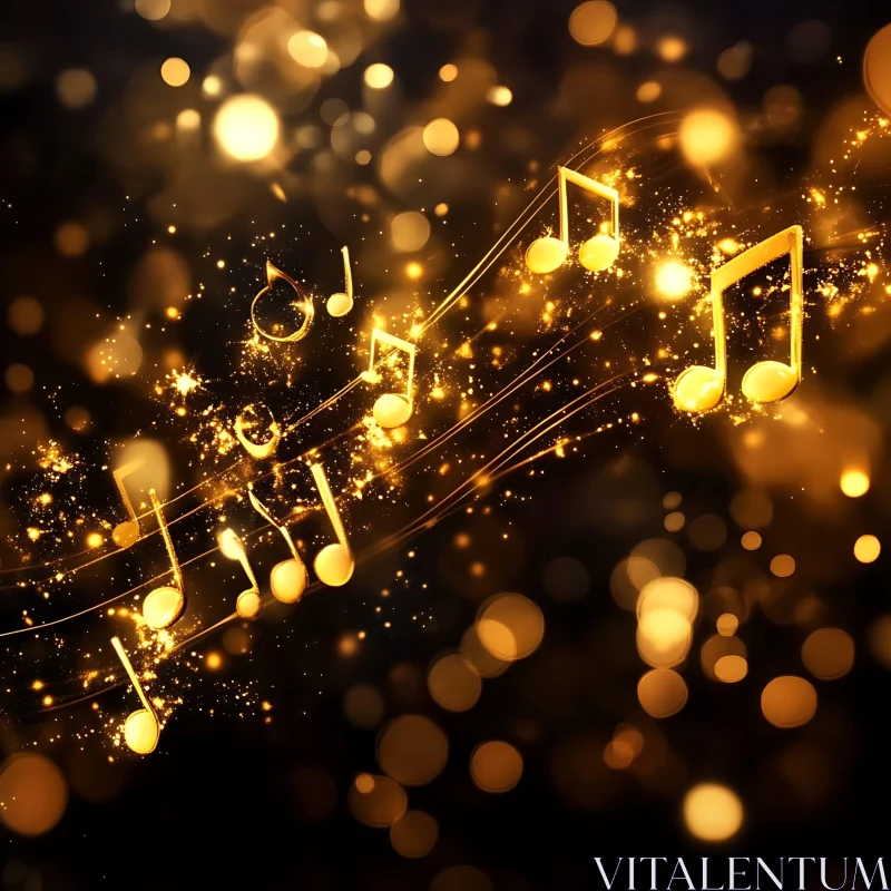 Abstract Golden Music Notes on Dark Background AI Image