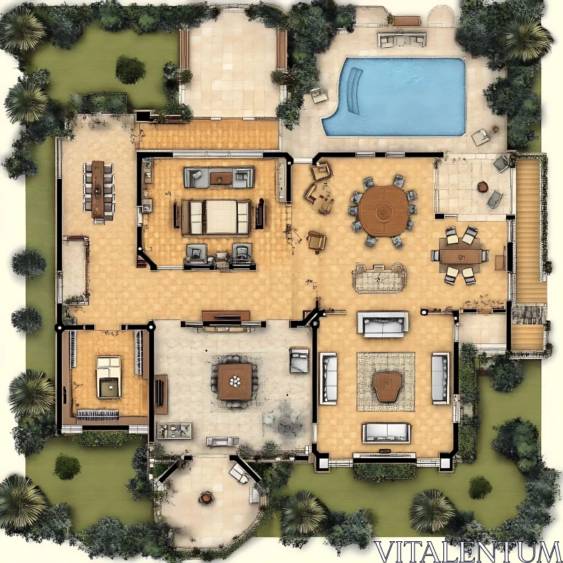 House Layout with Outdoor Spaces AI Image