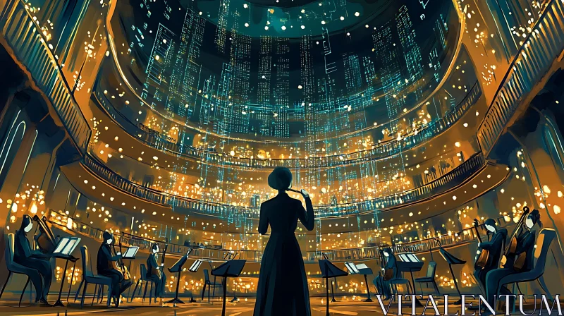 Digital Concert with Traditional Orchestra AI Image