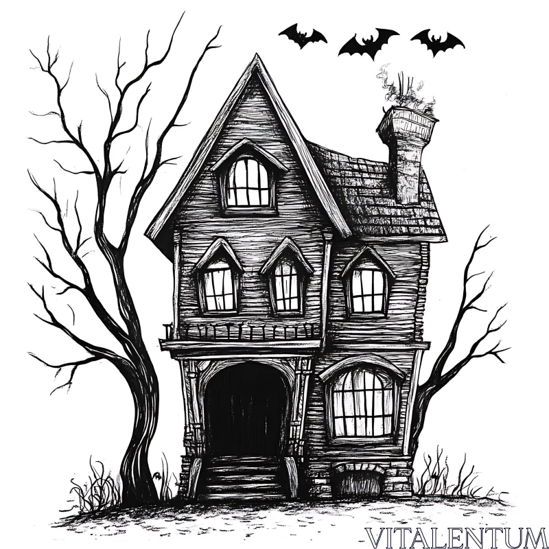 Spooky Haunted House with Bats AI Image