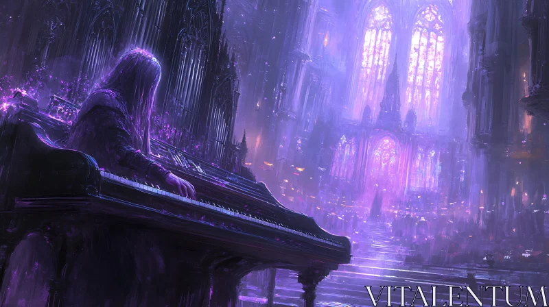 AI ART Mystical Surrealism: Piano in Ethereal Cathedral