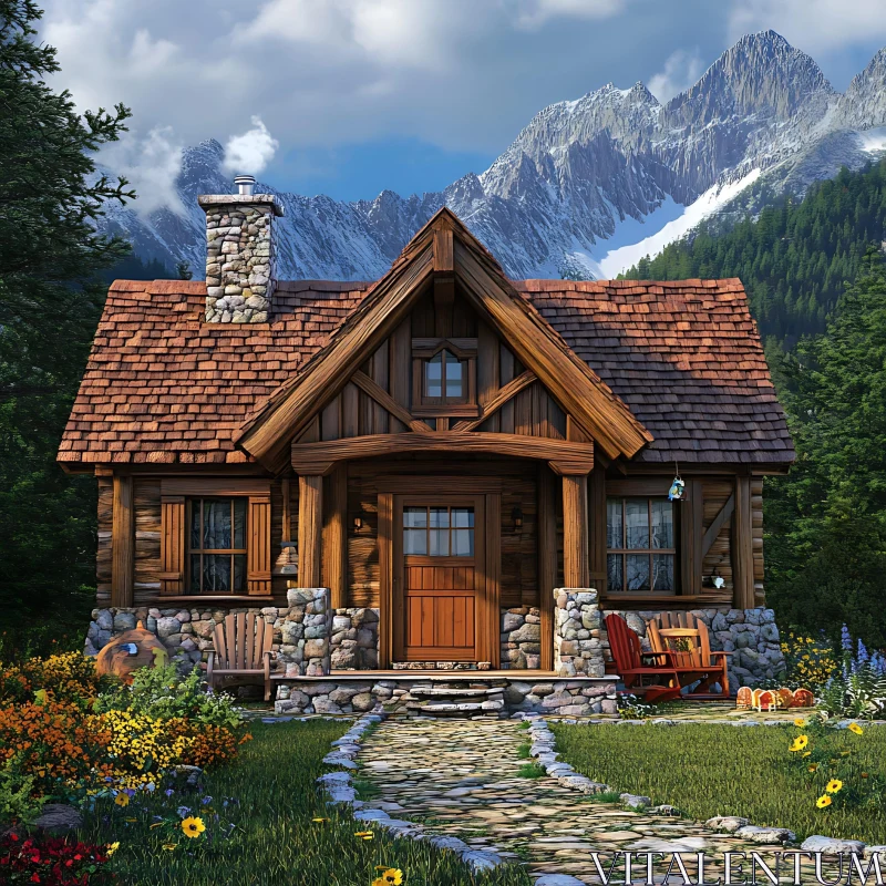 Rustic Cabin Surrounded by Nature AI Image