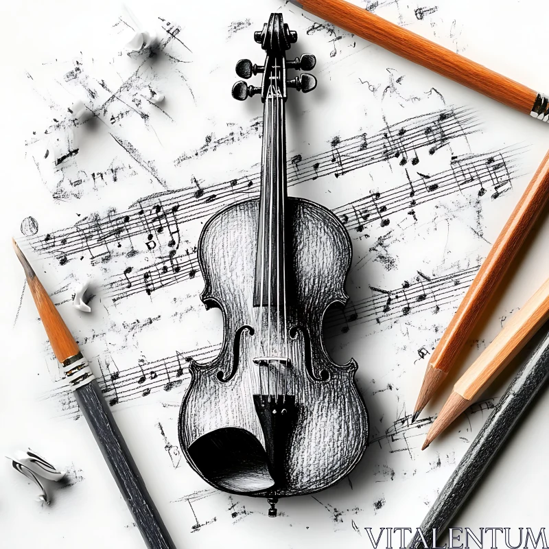 Violin Illustration with Artistic Elements AI Image