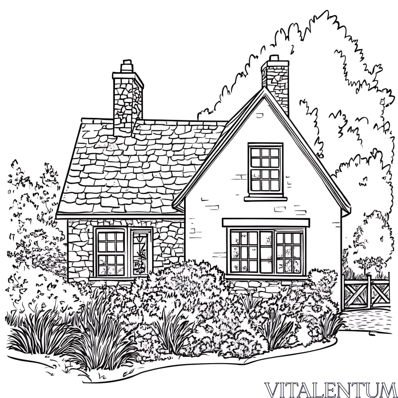 Countryside Cottage Line Drawing AI Image