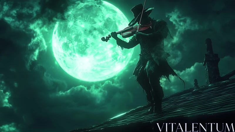 Enigmatic Rooftop Violinist AI Image