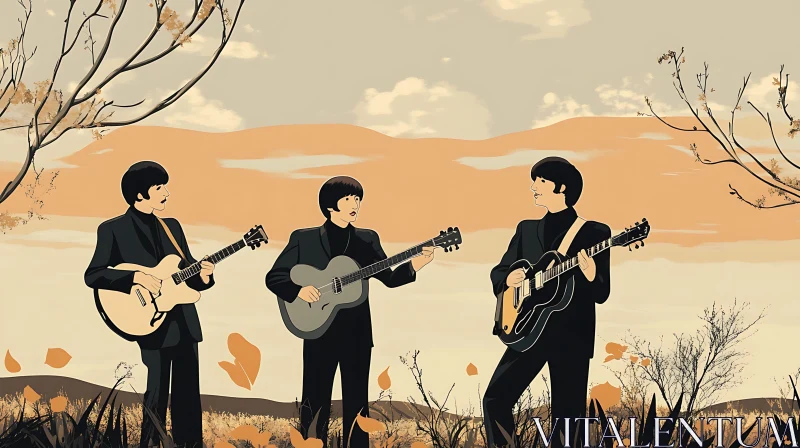 Musical Trio in Autumn Sunset AI Image