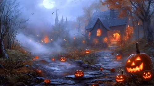 Mystical Night with Jack-o'-lanterns and Fog