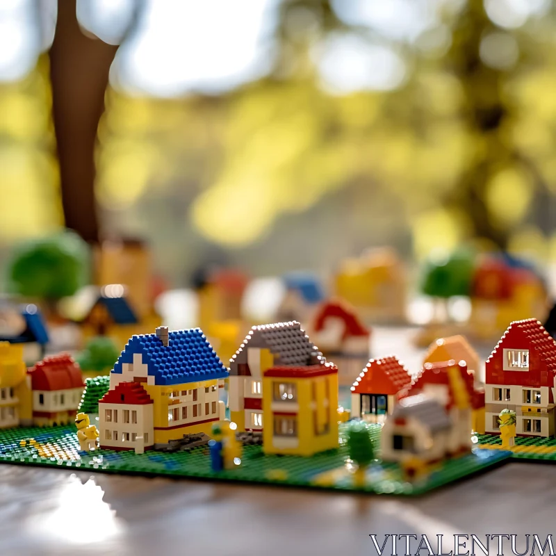 Colorful Miniature LEGO Houses in Natural Light AI Image