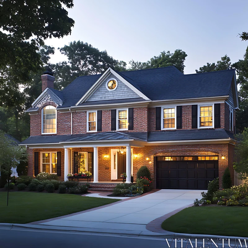 Stunning Two-Story Brick Home with Two-Car Garage AI Image