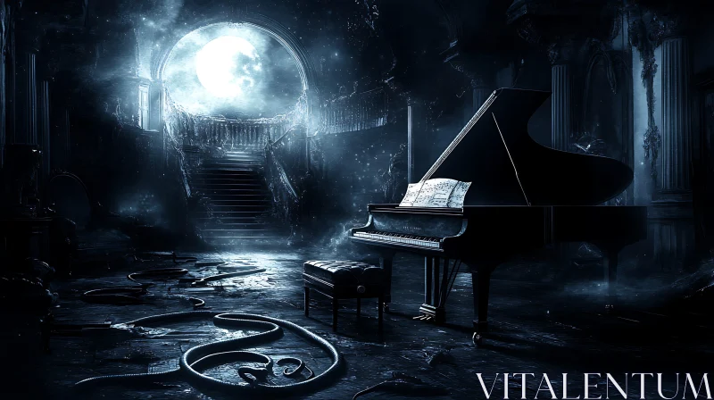 Haunting Piano under Moonlight AI Image