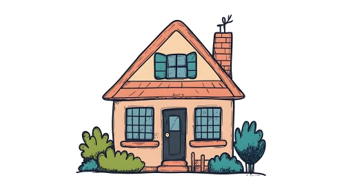 Cozy Cartoon Cottage Drawing