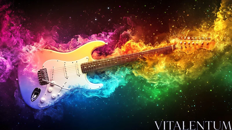 Colorful Smoke Surrounding Guitar AI Image