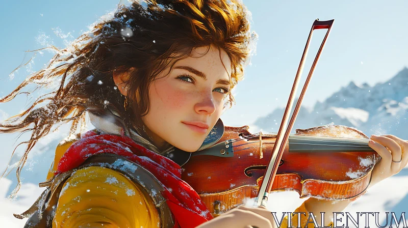Snowy Mountain Violinist Portrait