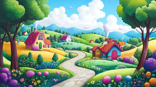Charming Fantasy Village with Vibrant Nature