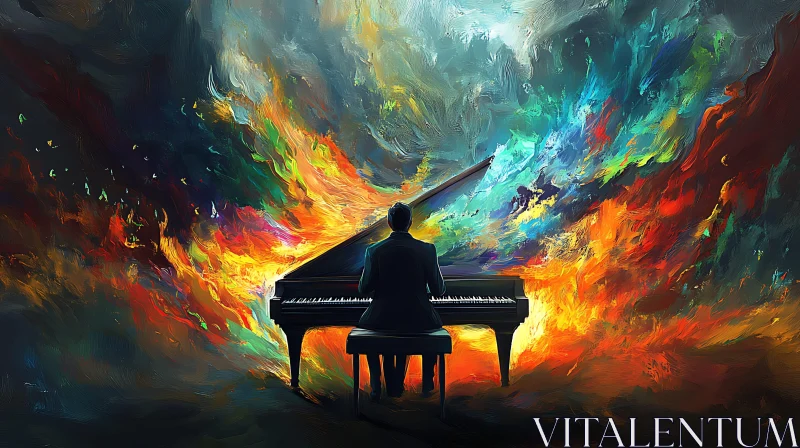 Piano Player in Energetic Abstract Scene