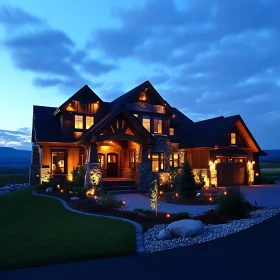 Rustic Modern House with Nighttime Ambiance