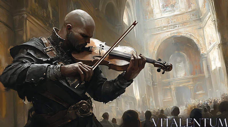 Violin Performance in Ornate Cathedral AI Image
