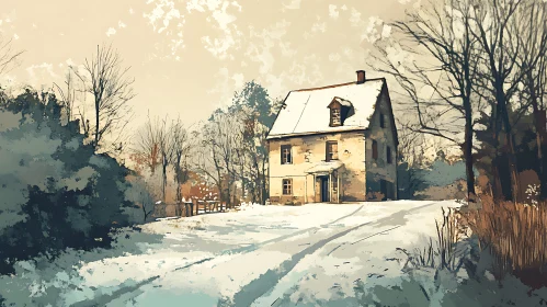 Winter House in Snowy Landscape