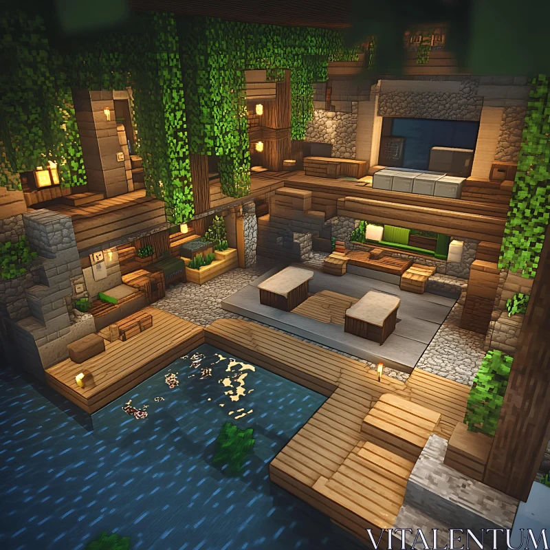 AI ART Minecraft Modern Architecture: Cozy Wooden Interior