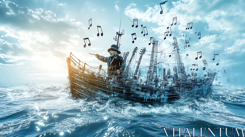 Fantasy Maritime Adventure with Musical Ship AI Image