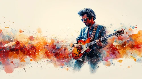 Musician and Guitar in Colorful Artistic Expression