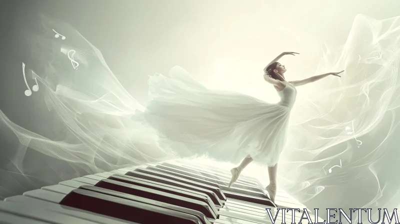 Graceful Ballerina on Musical Piano Keys AI Image