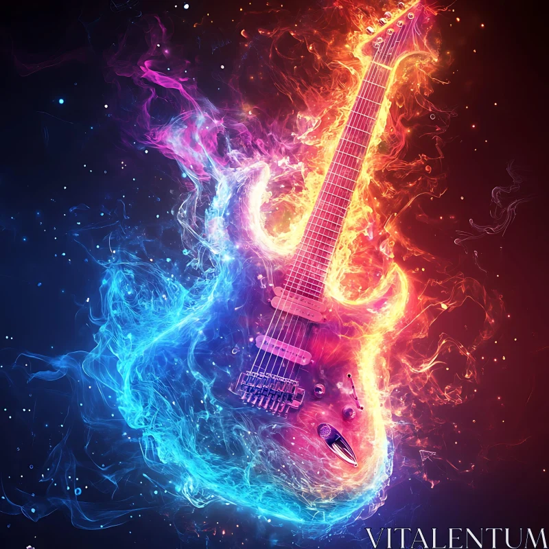 Surreal Fire and Energy Guitar AI Image