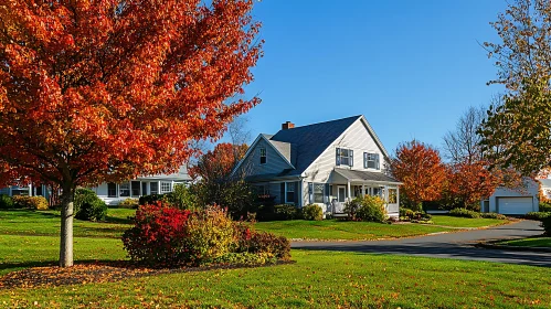 Quaint Suburban House in Fall