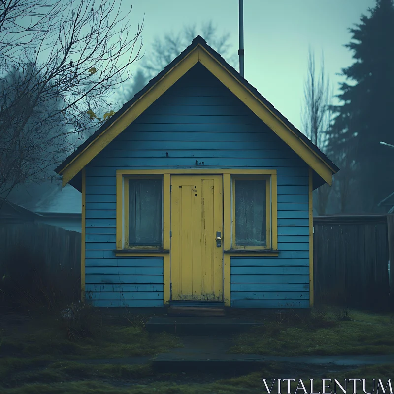 Moody Cabin in Fog AI Image