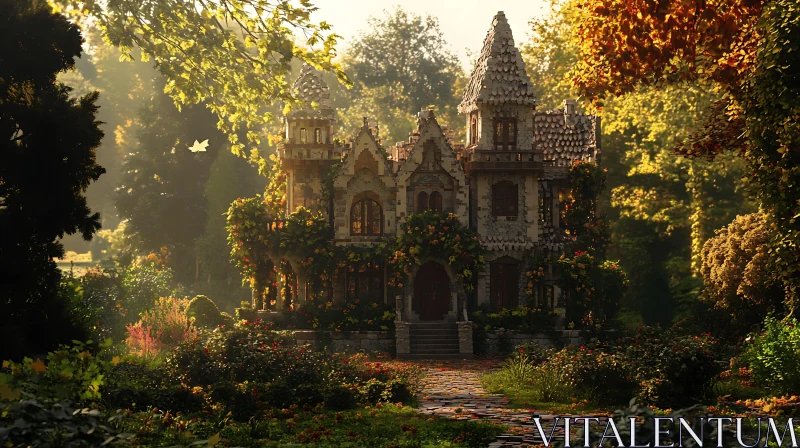 Fairy-Tale Castle with Autumn Foliage AI Image