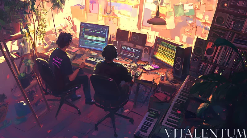 Creative Home Studio with Music Production Equipment AI Image