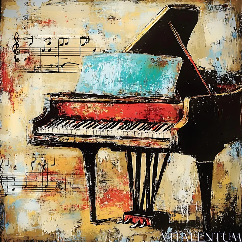 AI ART Artistic Piano Canvas with Music Notes