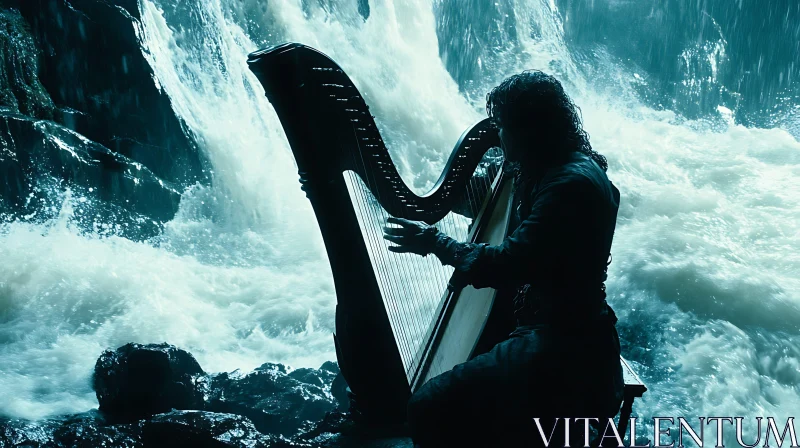 Mystical Harpist in Nature AI Image