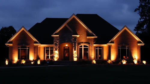 Illuminated Brick House at Dusk