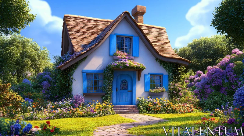 AI ART Cozy House Surrounded by Vibrant Garden