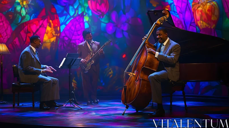 Jazz Musicians on Stage with Colorful Background AI Image