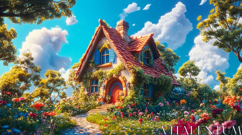 Fairy Tale Cottage in Bloom AI Image