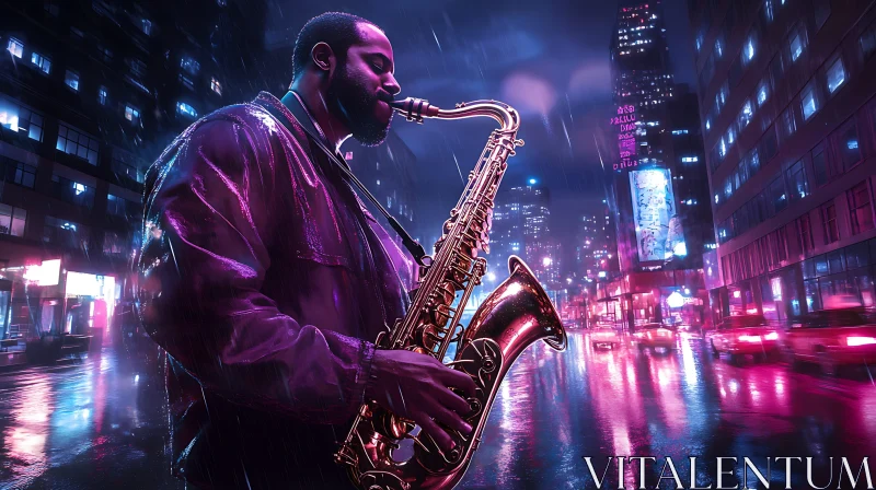 Urban Night Saxophone Performance AI Image