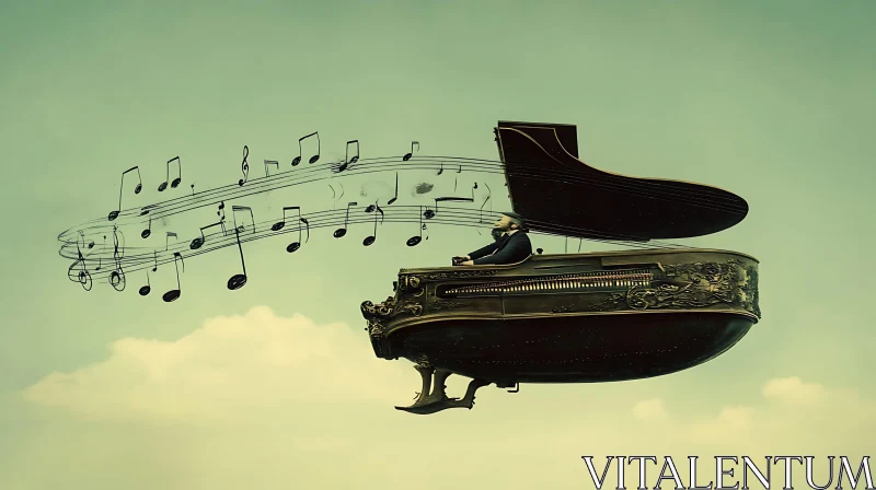 Ethereal Sky Piano in Surrealist Art AI Image