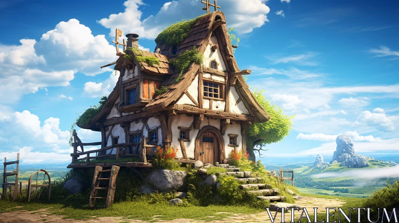 Quaint Cottage in Picturesque Countryside AI Image