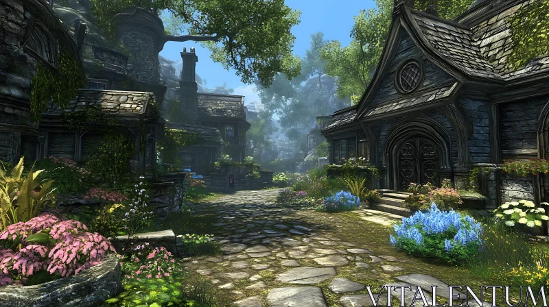 AI ART Scenic Medieval Village Pathway