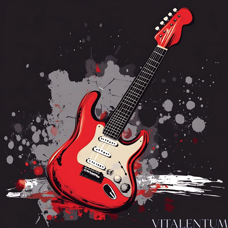 AI ART Striking Red Electric Guitar Illustration