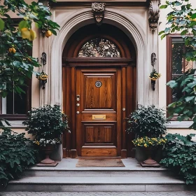 Charming Arched Wooden Door with Decorated Trim