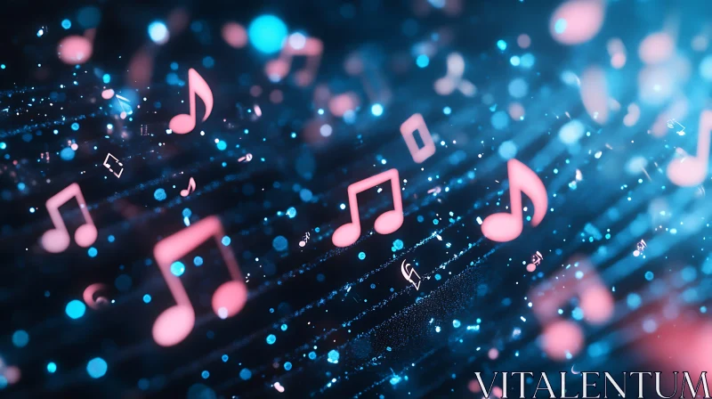 Illuminated Musical Notes in Blue and Pink Bokeh AI Image