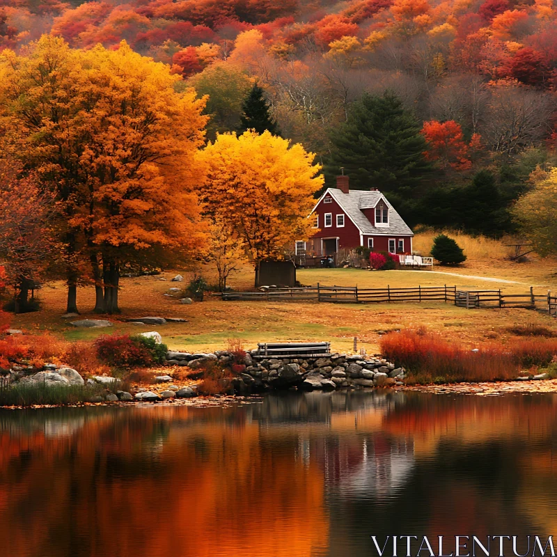 Autumn House by Lake AI Image