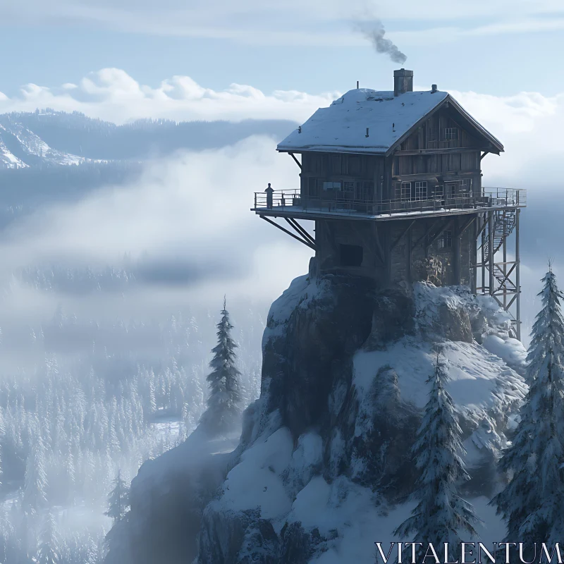 Mountain House in a Winter Wonderland AI Image