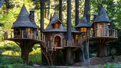 Magical Treehouse Night Scene in a Lush Forest