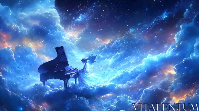 Fantasy Piano Performance in Dreamlike Sky AI Image