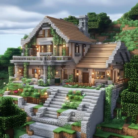 Minecraft-Inspired Cottage with Garden